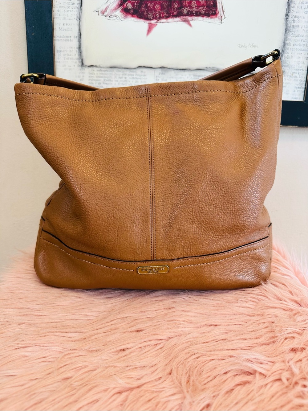 COACH Cognac Pebbled Leather Shoulder Hobo
